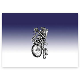 Поздравительная открытка с принтом BMX в Петрозаводске, 100% бумага | плотность бумаги 280 г/м2, матовая, на обратной стороне линовка и место для марки
 | Тематика изображения на принте: bike | bmx | bones | eyes | jaw | skeleton | skull | sport | велосипед | кости | пасть | скелет | спорт | череп