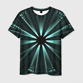 Мужская футболка 3D с принтом фантастический туннель в Петрозаводске, 100% полиэфир | прямой крой, круглый вырез горловины, длина до линии бедер | градиент | дыра | иллюзия | корридор | лучи | сквозь | туннель | фантастика | фантастический туннель
