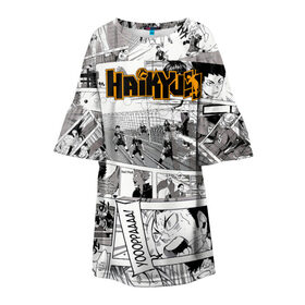 Детское платье 3D с принтом Haikyu в Петрозаводске, 100% полиэстер | прямой силуэт, чуть расширенный к низу. Круглая горловина, на рукавах — воланы | Тематика изображения на принте: haikyu | аниме | волейбол | манга | спортивная | фурудатэ | харуити