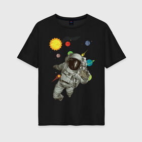 Женская футболка хлопок Oversize с принтом Астронавт в Петрозаводске, 100% хлопок | свободный крой, круглый ворот, спущенный рукав, длина до линии бедер
 | sun | астронавт | галактика | космос | планеты