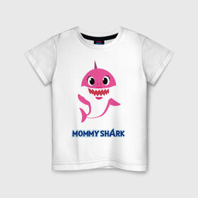Детская футболка хлопок с принтом Baby Shark Mommy в Петрозаводске, 100% хлопок | круглый вырез горловины, полуприлегающий силуэт, длина до линии бедер | 