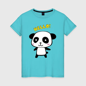 Женская футболка хлопок с принтом Милая пандочка в Петрозаводске, 100% хлопок | прямой крой, круглый вырез горловины, длина до линии бедер, слегка спущенное плечо | маленькая панда | маленькая пандочка | милашка | милая панда | милая пандочка | панда | панда hello | панда милашка | пандочка | пандочка hello | пандочка милашка
