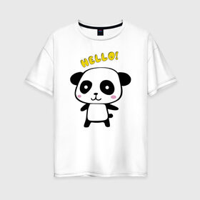 Женская футболка хлопок Oversize с принтом Милая пандочка в Петрозаводске, 100% хлопок | свободный крой, круглый ворот, спущенный рукав, длина до линии бедер
 | маленькая панда | маленькая пандочка | милашка | милая панда | милая пандочка | панда | панда hello | панда милашка | пандочка | пандочка hello | пандочка милашка