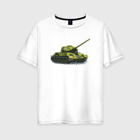 Женская футболка хлопок Oversize с принтом Т-34 в Петрозаводске, 100% хлопок | свободный крой, круглый ворот, спущенный рукав, длина до линии бедер
 | wot | вот | т 34 | т 34 85 | танк | танки | танкио нлайн