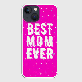 Чехол для iPhone 13 mini с принтом Лучшая мама в Петрозаводске,  |  | best | ever | mom | звезды | лучшая | мама | розовый | снежинки | фуксия | ярко