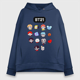 Женское худи Oversize хлопок с принтом BTS BT21 в Петрозаводске, френч-терри — 70% хлопок, 30% полиэстер. Мягкий теплый начес внутри —100% хлопок | боковые карманы, эластичные манжеты и нижняя кромка, капюшон на магнитной кнопке | bangtan sonyeondan | bts | bts love. | kpop | битиэс | бтс | кпоп | фанфик бтс | чон чонгук