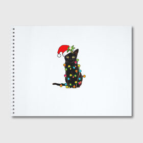 Альбом для рисования с принтом Новогодний кот в Петрозаводске, 100% бумага
 | матовая бумага, плотность 200 мг. | 2021 | белка | гирлянда | год быка | дед мороз | елка | енот | кот | котик | лиса | маска | неон | новогодний кот | новогодняя | новый год | олень | праздник | радуга | рождество | с новым годом | санта