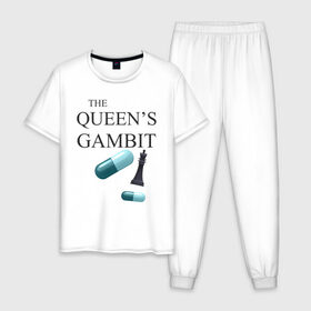 Мужская пижама хлопок с принтом the queens gambit в Петрозаводске, 100% хлопок | брюки и футболка прямого кроя, без карманов, на брюках мягкая резинка на поясе и по низу штанин
 | the queens gambit | нетфликс | сериал | ход королевы