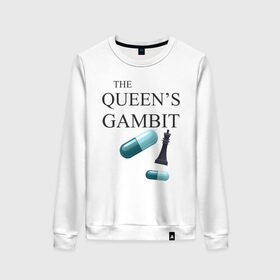 Женский свитшот хлопок с принтом the queens gambit в Петрозаводске, 100% хлопок | прямой крой, круглый вырез, на манжетах и по низу широкая трикотажная резинка  | the queens gambit | нетфликс | сериал | ход королевы