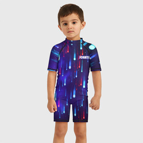 Детский купальный костюм 3D с принтом SONATA в Петрозаводске, Полиэстер 85%, Спандекс 15% | застежка на молнии на спине | брызги | звезды | капли | комета | космос | неоновые шары | неоновый метеоритный дождь | ночное небо