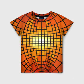 Детская футболка 3D с принтом Сфера в Петрозаводске, 100% гипоаллергенный полиэфир | прямой крой, круглый вырез горловины, длина до линии бедер, чуть спущенное плечо, ткань немного тянется | квадраты | красный | оранжевый | текстура | шар