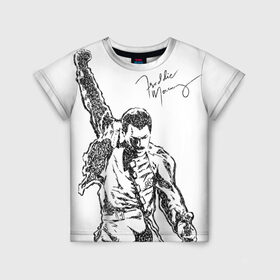 Детская футболка 3D с принтом Freddie Mercury в Петрозаводске, 100% гипоаллергенный полиэфир | прямой крой, круглый вырез горловины, длина до линии бедер, чуть спущенное плечо, ткань немного тянется | Тематика изображения на принте: freddie mercury | queen | автограф | квин | фредди меркьюри
