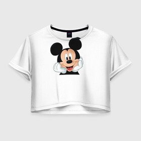 Женская футболка Crop-top 3D с принтом Футболка с Микки Маусом в Петрозаводске, 100% полиэстер | круглая горловина, длина футболки до линии талии, рукава с отворотами | disney | белая футболка