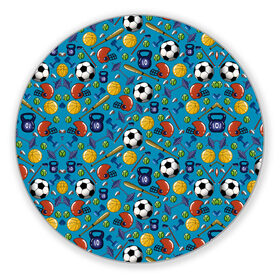 Коврик для мышки круглый с принтом СПОРТ в Петрозаводске, резина и полиэстер | круглая форма, изображение наносится на всю лицевую часть | бейсбол | гиря | спорт | футбол | футбольный мяч | штанга