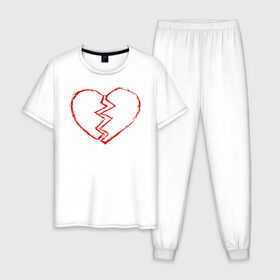 Мужская пижама хлопок с принтом Сломанное сердце в Петрозаводске, 100% хлопок | брюки и футболка прямого кроя, без карманов, на брюках мягкая резинка на поясе и по низу штанин
 | Тематика изображения на принте: 