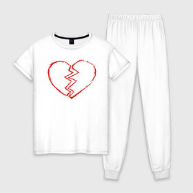 Женская пижама хлопок с принтом Сломанное сердце в Петрозаводске, 100% хлопок | брюки и футболка прямого кроя, без карманов, на брюках мягкая резинка на поясе и по низу штанин | 