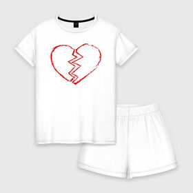 Женская пижама с шортиками хлопок с принтом Сломанное сердце в Петрозаводске, 100% хлопок | футболка прямого кроя, шорты свободные с широкой мягкой резинкой | 