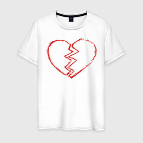 Мужская футболка хлопок с принтом Сломанное сердце в Петрозаводске, 100% хлопок | прямой крой, круглый вырез горловины, длина до линии бедер, слегка спущенное плечо. | 