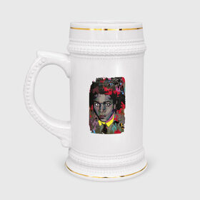 Кружка пивная с принтом Jean Michel Basquiat в Петрозаводске,  керамика (Материал выдерживает высокую температуру, стоит избегать резкого перепада температур) |  объем 630 мл | art | eyes | guy | jean michel basquiat | глаза | жан мишель баския | искусство | парень