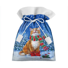 Подарочный 3D мешок с принтом Cat New Year в Петрозаводске, 100% полиэстер | Размер: 29*39 см | 2021 | santa | белка | гирлянда | год быка | дед мороз | елка | енот | зверь | кот | котейка | котик | кошак | лиса | мальчик | маска | неон | новогодняя | новый год | олень | пингвин | праздник | радуга | ребенку