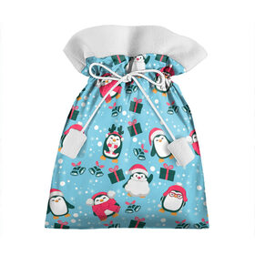Подарочный 3D мешок с принтом Новогодние Пингвины в Петрозаводске, 100% полиэстер | Размер: 29*39 см | 2021 | белка | гирлянда | год быка | дед мороз | детская | дочка | елка | енот | кот | котик | лиса | маска | милая | неон | новогодняя | новый год | олень | паттерн | пингвин | подарок | праздник | радуга