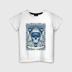 Детская футболка хлопок с принтом Пиратская картина в Петрозаводске, 100% хлопок | круглый вырез горловины, полуприлегающий силуэт, длина до линии бедер | арт | вектор | гот | готический рисунок | готическое | перо | перья | пират | пиратская картина | повязка | рисунок | синий | череп