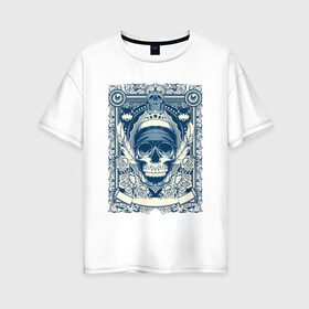 Женская футболка хлопок Oversize с принтом Пиратская картина в Петрозаводске, 100% хлопок | свободный крой, круглый ворот, спущенный рукав, длина до линии бедер
 | арт | вектор | гот | готический рисунок | готическое | перо | перья | пират | пиратская картина | повязка | рисунок | синий | череп