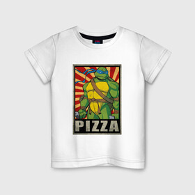 Детская футболка хлопок с принтом Pizza Turtles в Петрозаводске, 100% хлопок | круглый вырез горловины, полуприлегающий силуэт, длина до линии бедер | donatello | leonardo | michelangelo | ninja | raphael | turtles | воин | донателло | животные | карате | комикс | комиксы | крэнг | леонардо | микеланджело | мультфильм | мутант | мутанты | ниндзя | пицца | рафаэль | сплинтер
