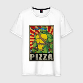 Мужская футболка хлопок с принтом Pizza Turtles в Петрозаводске, 100% хлопок | прямой крой, круглый вырез горловины, длина до линии бедер, слегка спущенное плечо. | Тематика изображения на принте: donatello | leonardo | michelangelo | ninja | raphael | turtles | воин | донателло | животные | карате | комикс | комиксы | крэнг | леонардо | микеланджело | мультфильм | мутант | мутанты | ниндзя | пицца | рафаэль | сплинтер