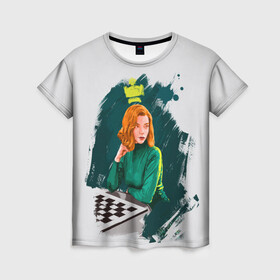 Женская футболка 3D с принтом ход королевы в Петрозаводске, 100% полиэфир ( синтетическое хлопкоподобное полотно) | прямой крой, круглый вырез горловины, длина до линии бедер | the queens gambit | нетфликс | сериал | ход королевы