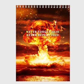 Скетчбук с принтом Never forget 2020 в Петрозаводске, 100% бумага
 | 48 листов, плотность листов — 100 г/м2, плотность картонной обложки — 250 г/м2. Листы скреплены сверху удобной пружинной спиралью | Тематика изображения на принте: 2020 | never forget | взрыв | огонь | ядерный гриб