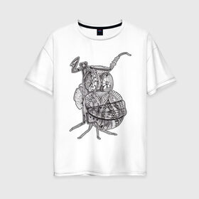 Женская футболка хлопок Oversize с принтом Богомол в Петрозаводске, 100% хлопок | свободный крой, круглый ворот, спущенный рукав, длина до линии бедер
 | богомол | крыло | лапки | насекомое | шифр