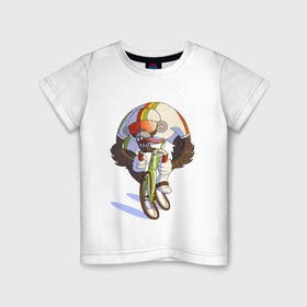 Детская футболка хлопок с принтом Безумный велосипедист в Петрозаводске, 100% хлопок | круглый вырез горловины, полуприлегающий силуэт, длина до линии бедер | арт | велосипед | велосипедист | обезьяна | рисунок | спортсмен