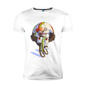 Мужская футболка хлопок Slim с принтом Безумный велосипедист в Петрозаводске, 92% хлопок, 8% лайкра | приталенный силуэт, круглый вырез ворота, длина до линии бедра, короткий рукав | арт | велосипед | велосипедист | обезьяна | рисунок | спортсмен