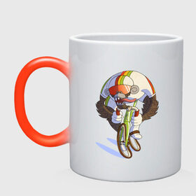 Кружка хамелеон с принтом Безумный велосипедист в Петрозаводске, керамика | меняет цвет при нагревании, емкость 330 мл | арт | велосипед | велосипедист | обезьяна | рисунок | спортсмен