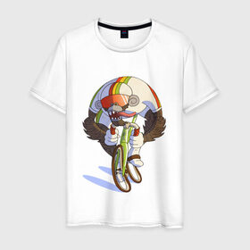 Мужская футболка хлопок с принтом Безумный велосипедист в Петрозаводске, 100% хлопок | прямой крой, круглый вырез горловины, длина до линии бедер, слегка спущенное плечо. | арт | велосипед | велосипедист | обезьяна | рисунок | спортсмен