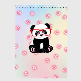 Скетчбук с принтом Милая пандочка в Петрозаводске, 100% бумага
 | 48 листов, плотность листов — 100 г/м2, плотность картонной обложки — 250 г/м2. Листы скреплены сверху удобной пружинной спиралью | Тематика изображения на принте: маленькая панда | маленькая пандочк | милая панда | милая пандочка | панда | панда в красных очках | панда в очках | панда очки | панда сердечки | панда сердце | пандочка | пандочка в красных очках