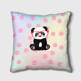 Подушка 3D с принтом Милая пандочка  в Петрозаводске, наволочка – 100% полиэстер, наполнитель – холлофайбер (легкий наполнитель, не вызывает аллергию). | состоит из подушки и наволочки. Наволочка на молнии, легко снимается для стирки | маленькая панда | маленькая пандочк | милая панда | милая пандочка | панда | панда в красных очках | панда в очках | панда очки | панда сердечки | панда сердце | пандочка | пандочка в красных очках