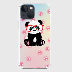 Чехол для iPhone 13 mini с принтом Милая пандочка в Петрозаводске,  |  | маленькая панда | маленькая пандочк | милая панда | милая пандочка | панда | панда в красных очках | панда в очках | панда очки | панда сердечки | панда сердце | пандочка | пандочка в красных очках