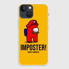 Чехол для iPhone 13 mini с принтом IMPOSTER Mario X Among Us в Петрозаводске,  |  | Тематика изображения на принте: among us | impostor | sus | амонг ас | амонг ус | амонгас | амонгус | астронавт | белый | желтый | зеленый | игра | космонавт | космосv | красный | оранжевый | предатель | призрак | самозванец | синий | среди нас