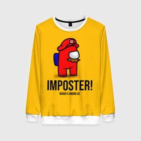 Женский свитшот 3D с принтом IMPOSTER! Mario X Among Us в Петрозаводске, 100% полиэстер с мягким внутренним слоем | круглый вырез горловины, мягкая резинка на манжетах и поясе, свободная посадка по фигуре | among us | impostor | sus | амонг ас | амонг ус | амонгас | амонгус | астронавт | белый | желтый | зеленый | игра | космонавт | космосv | красный | оранжевый | предатель | призрак | самозванец | синий | среди нас