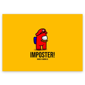 Поздравительная открытка с принтом IMPOSTER! Mario X Among Us в Петрозаводске, 100% бумага | плотность бумаги 280 г/м2, матовая, на обратной стороне линовка и место для марки
 | among us | impostor | sus | амонг ас | амонг ус | амонгас | амонгус | астронавт | белый | желтый | зеленый | игра | космонавт | космосv | красный | оранжевый | предатель | призрак | самозванец | синий | среди нас