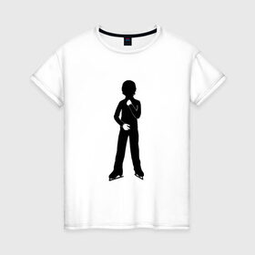 Женская футболка хлопок с принтом Конькобежец в Петрозаводске, 100% хлопок | прямой крой, круглый вырез горловины, длина до линии бедер, слегка спущенное плечо | коньки | конькобежец | лед | фигурист | фигуристка | фитнес