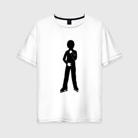 Женская футболка хлопок Oversize с принтом Конькобежец в Петрозаводске, 100% хлопок | свободный крой, круглый ворот, спущенный рукав, длина до линии бедер
 | коньки | конькобежец | лед | фигурист | фигуристка | фитнес
