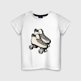 Детская футболка хлопок с принтом Ролики в Петрозаводске, 100% хлопок | круглый вырез горловины, полуприлегающий силуэт, длина до линии бедер | арт | кроссовки | обувь | рисунок | ролики | шнурки