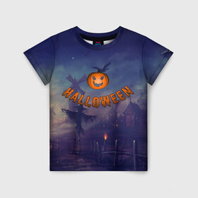Детская футболка 3D с принтом Halloween  Pumpkin в Петрозаводске, 100% гипоаллергенный полиэфир | прямой крой, круглый вырез горловины, длина до линии бедер, чуть спущенное плечо, ткань немного тянется | halloween | halloween  pumpkin | pumpkin | хэллоуин | хэллоуин тыква