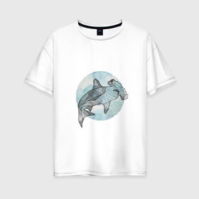 Женская футболка хлопок Oversize с принтом Акула-молот в Петрозаводске, 100% хлопок | свободный крой, круглый ворот, спущенный рукав, длина до линии бедер
 | circle | graphics | moon | shark | watercolor | акварель | акула | графика | круг | луна