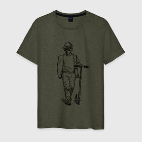 Мужская футболка хлопок с принтом Самокатер в Петрозаводске, 100% хлопок | прямой крой, круглый вырез горловины, длина до линии бедер, слегка спущенное плечо. | крутой | самокат | чёрно белый