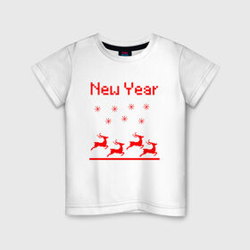 Детская футболка хлопок с принтом Новогодние олени в Петрозаводске, 100% хлопок | круглый вырез горловины, полуприлегающий силуэт, длина до линии бедер | 