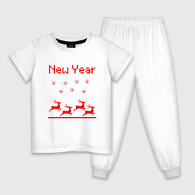 Детская пижама хлопок с принтом Новогодние олени в Петрозаводске, 100% хлопок |  брюки и футболка прямого кроя, без карманов, на брюках мягкая резинка на поясе и по низу штанин
 | 